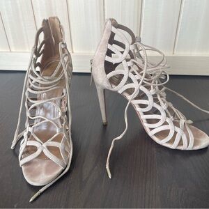 Aquazzura Firenze 7 Nude Strappy  Peep Toe Stilleto Heels